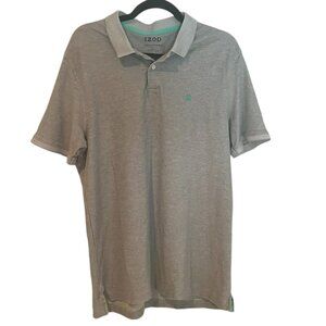 Men's Izod Advantage Performance Grey/Teal Logo‎ Polo Shirt Size Large
